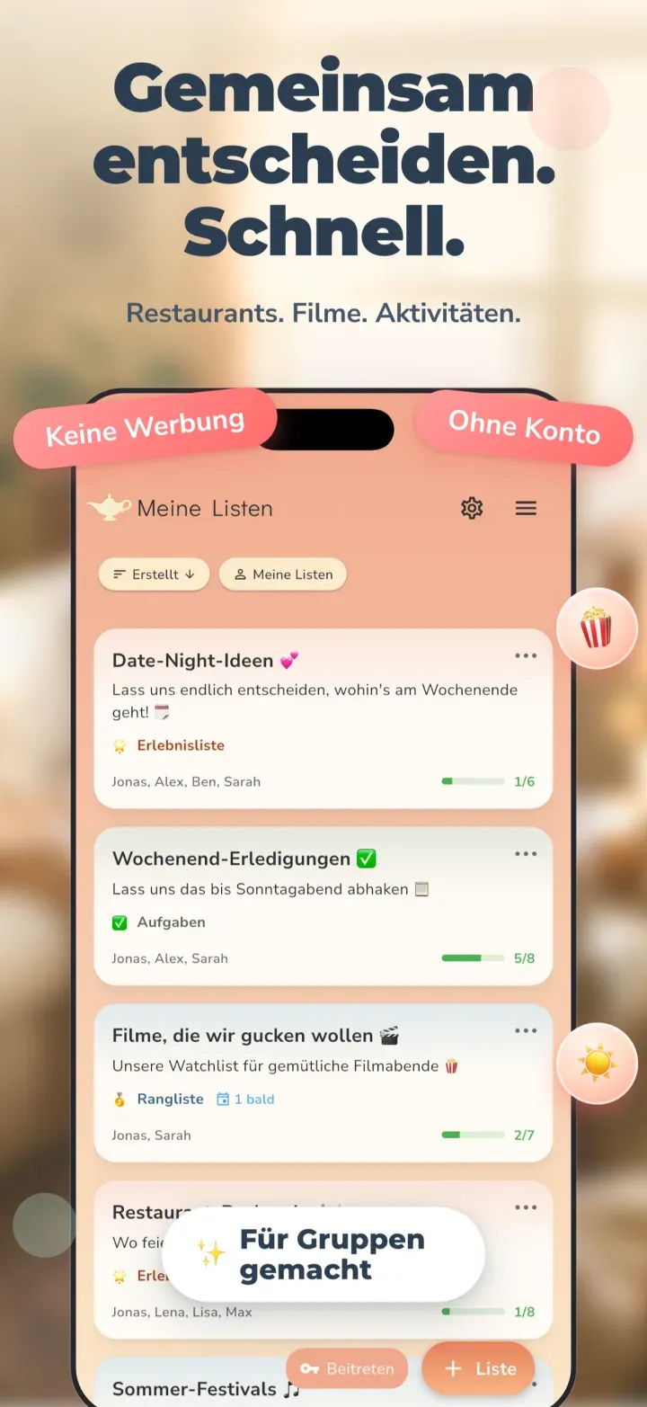 soonish: Gemeinsame Wunschliste im Überblick