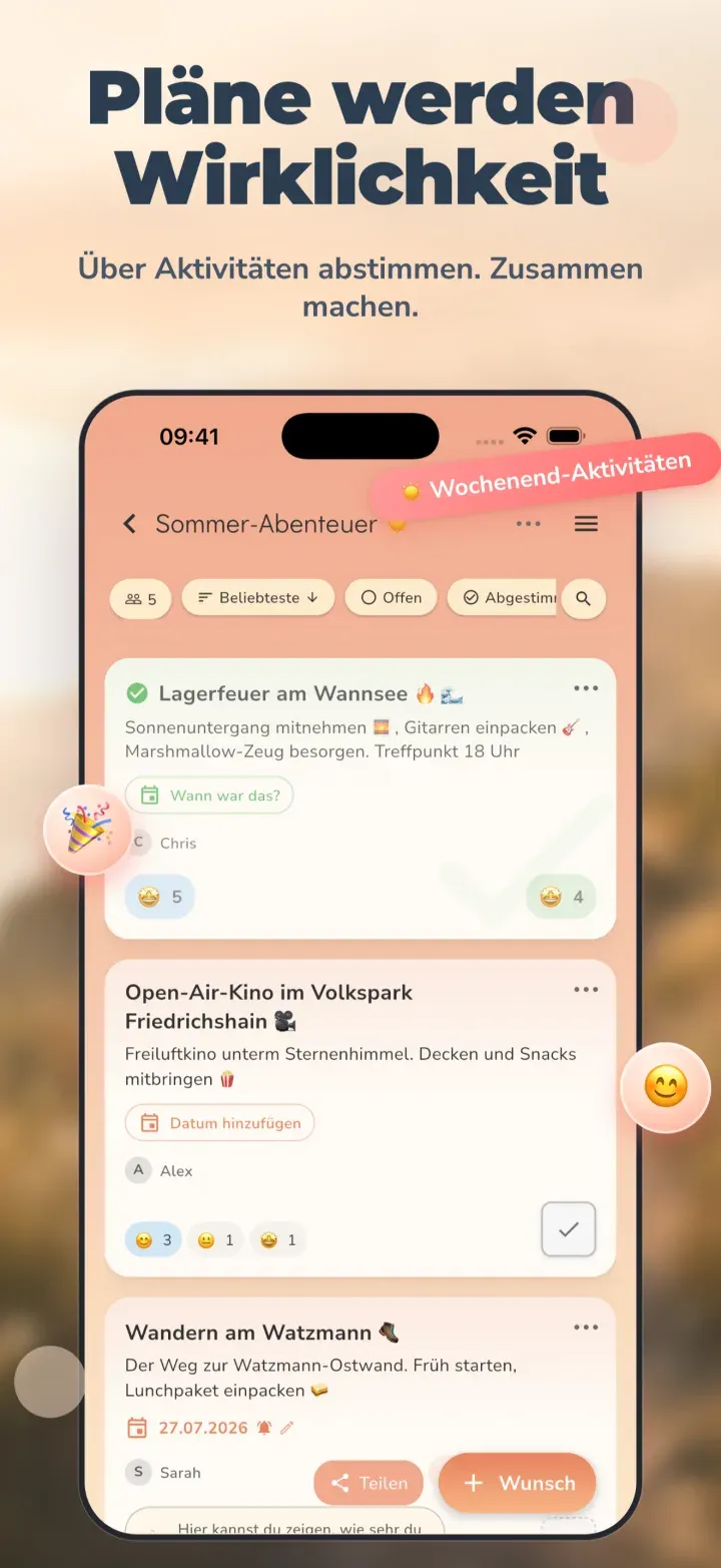 soonish: Wunschliste für gemeinsame Aktivitäten