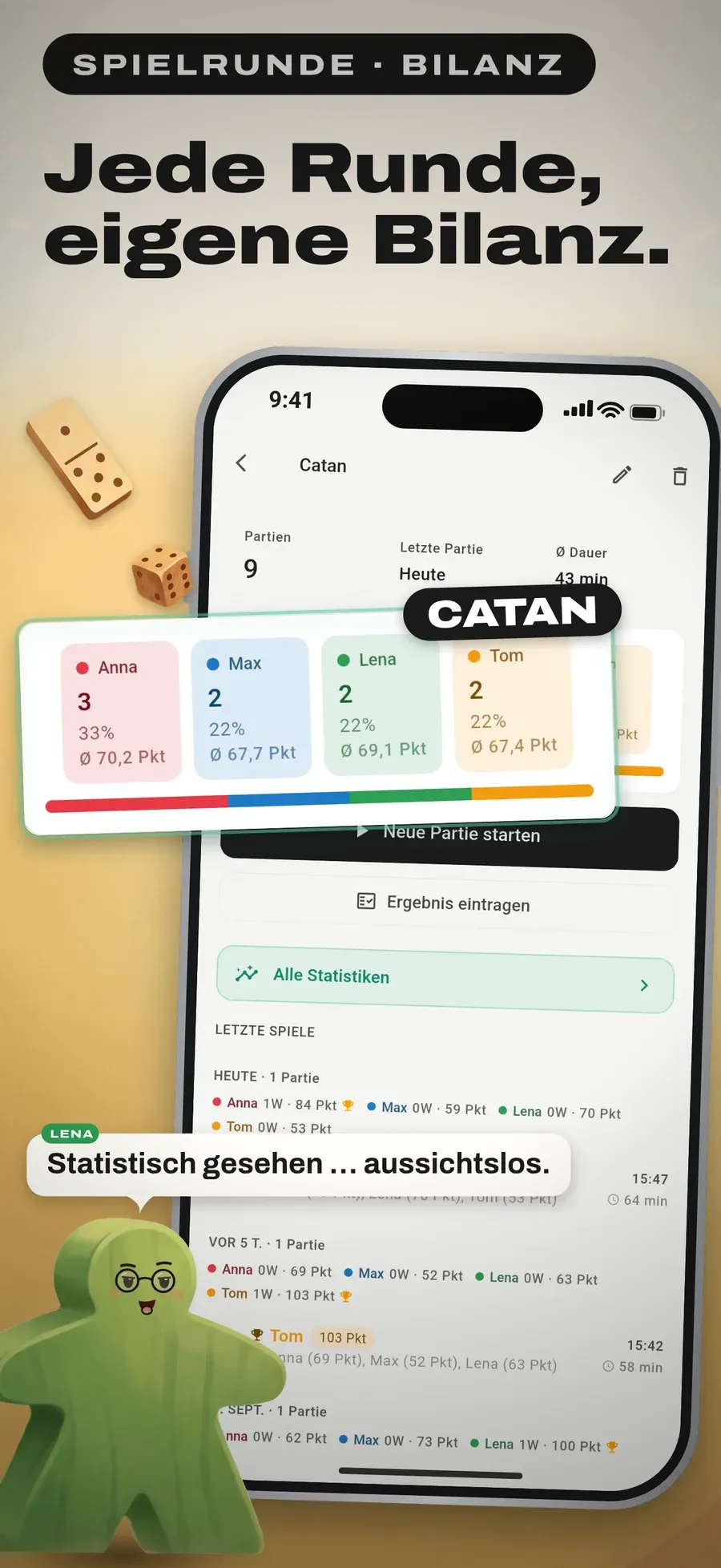 Gametracker Spielset-Detail: Bilanz und Statistik einer festen Spielgruppe für ein Spiel