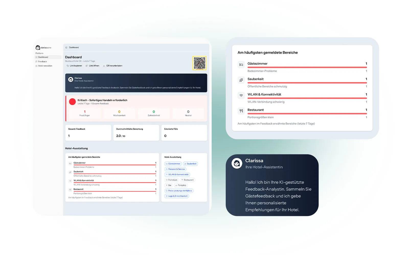 Clarissa Dashboard – Gästefeedback-Auswertung mit KI-Assistentin