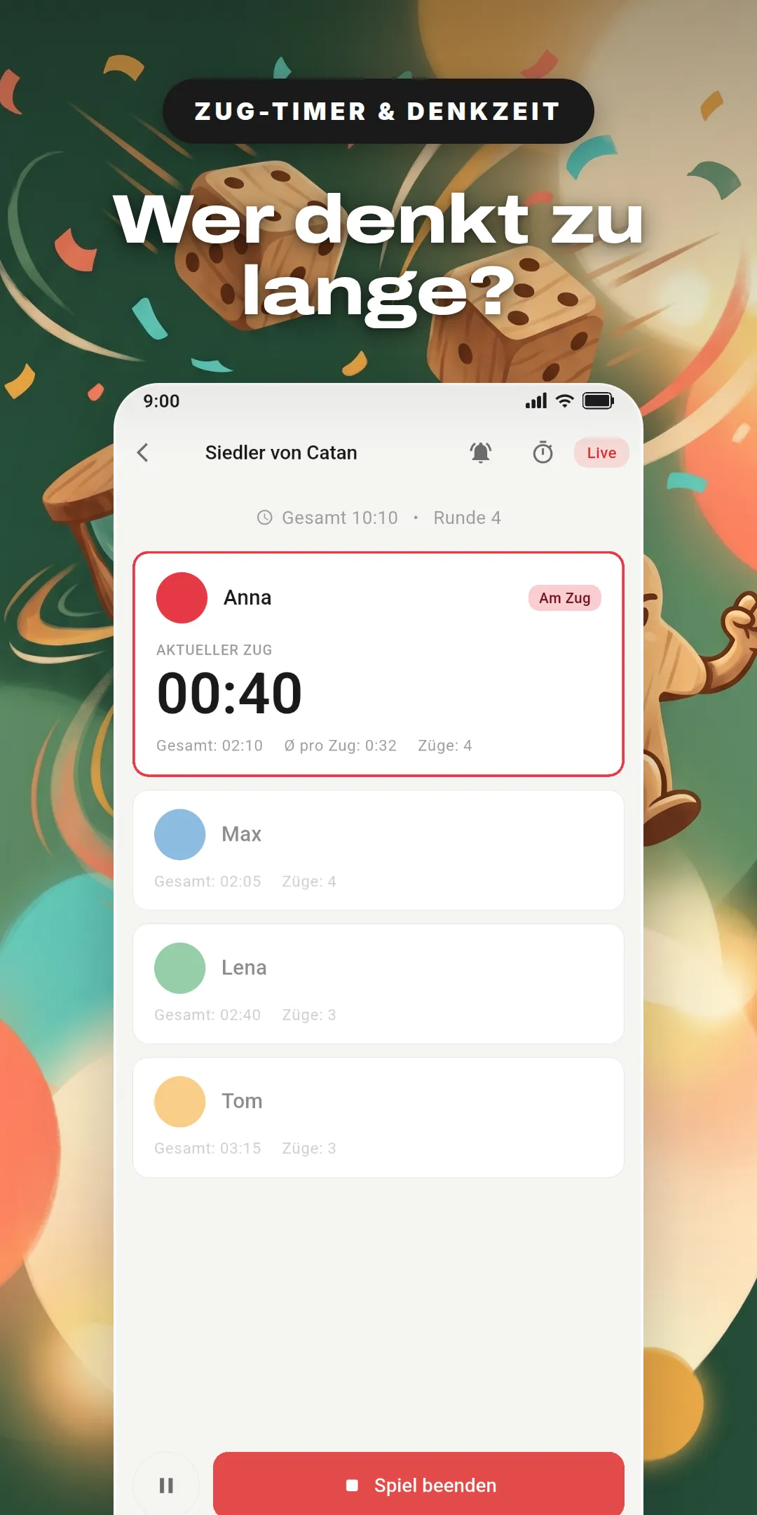 Gametracker App – laufendes Match mit Punkten und Timer